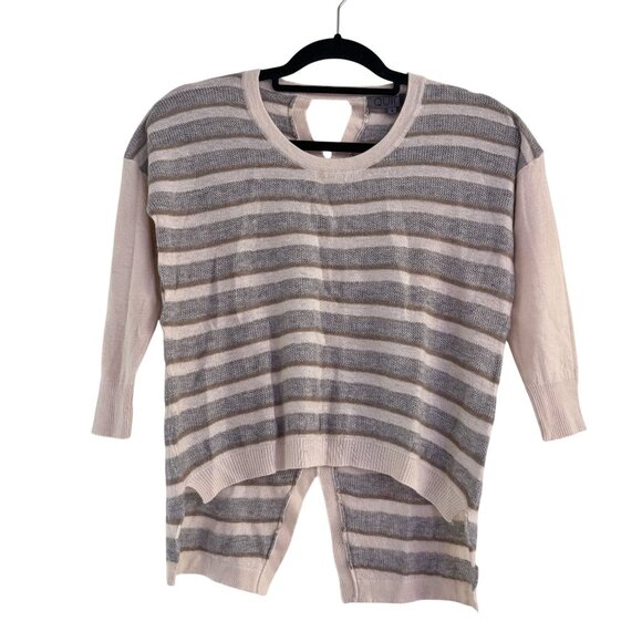Quinn Women's Gray/Cream Knitted Stripe High & Low Hem Long Sleeve Size 2 - Picture 1 of 7